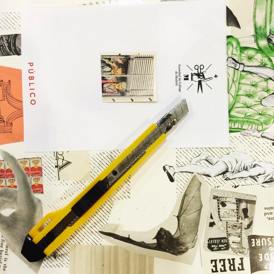 Último día. Recortes y colages que se beben.  Una foto de un WIP a dos manos de dos grandes con mucho talento: @celsiuspictor y Raúl gil.   En el Festival de artes efímeras. SE ALQUILA PÚBLICO #sociedaddecollagedemadrid.  #sealquilapublico #wine #arteefim