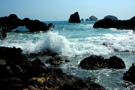 The arch wave, islands, rocks, Pacific Ocean and South Mazatlan, Sinaloa, Mexico