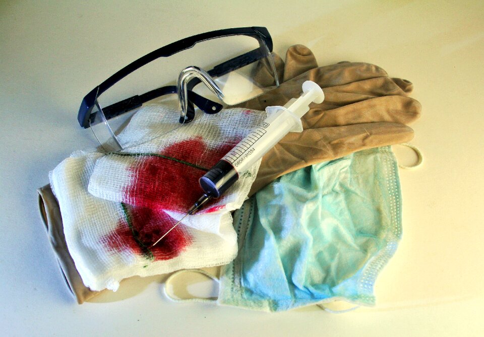 Goggles gloves syringe