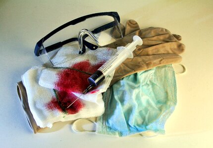 Goggles gloves syringe