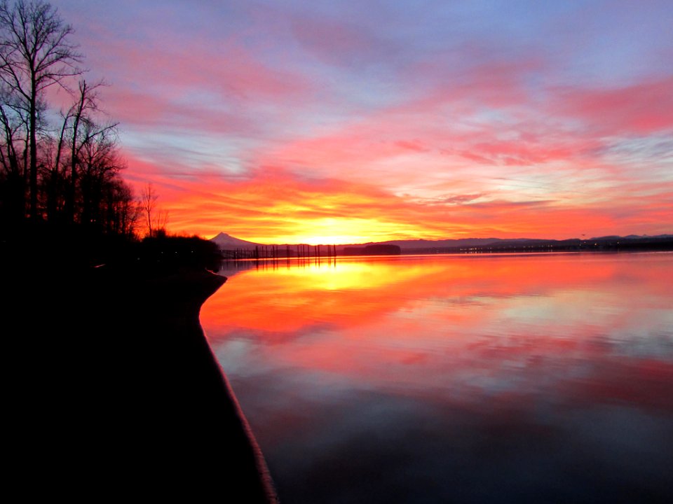 Sunrise at Columbia River and Mt. Hood