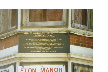 Eton Manor Lammas Day plaque