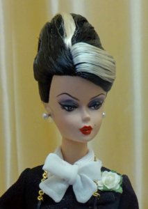 barbie black hair white streak bow top