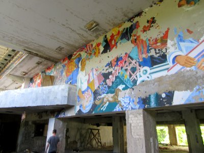 Community center mural Pripyat Chernobyl exclusion zone Ukraine