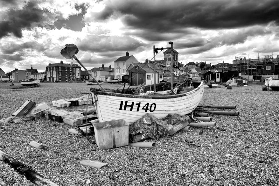 Aldeburgh fishing boat on beach.