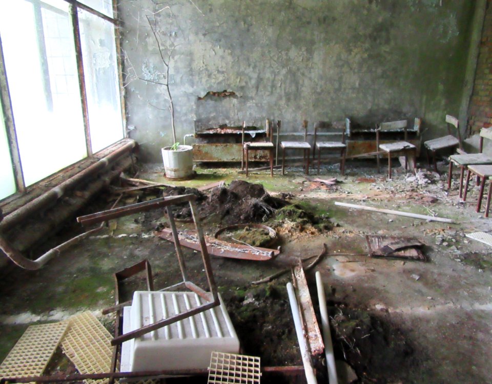 Waiting room Pripyat Hospital Chernobyl exclusion zone Ukraine
