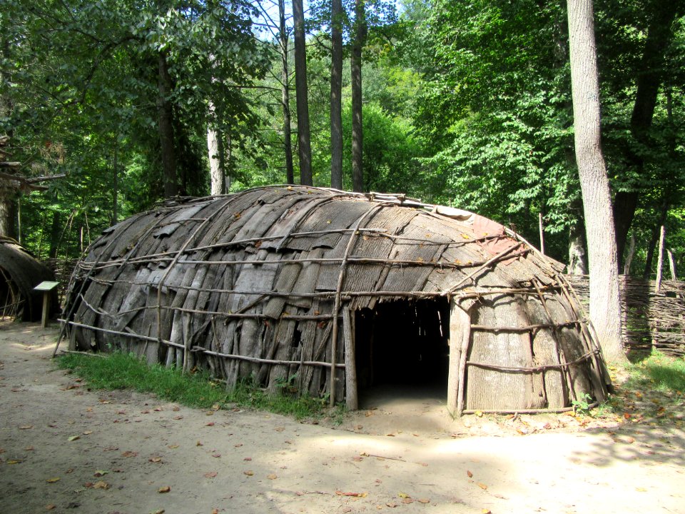 Long House made out of bark at the Monacan Exhibit Natural Bridge VA