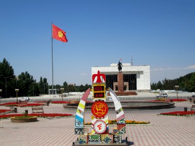 Ala-Too Square with countdown clock for Nomad Games next year Bishkek Kyrgyzstan photo