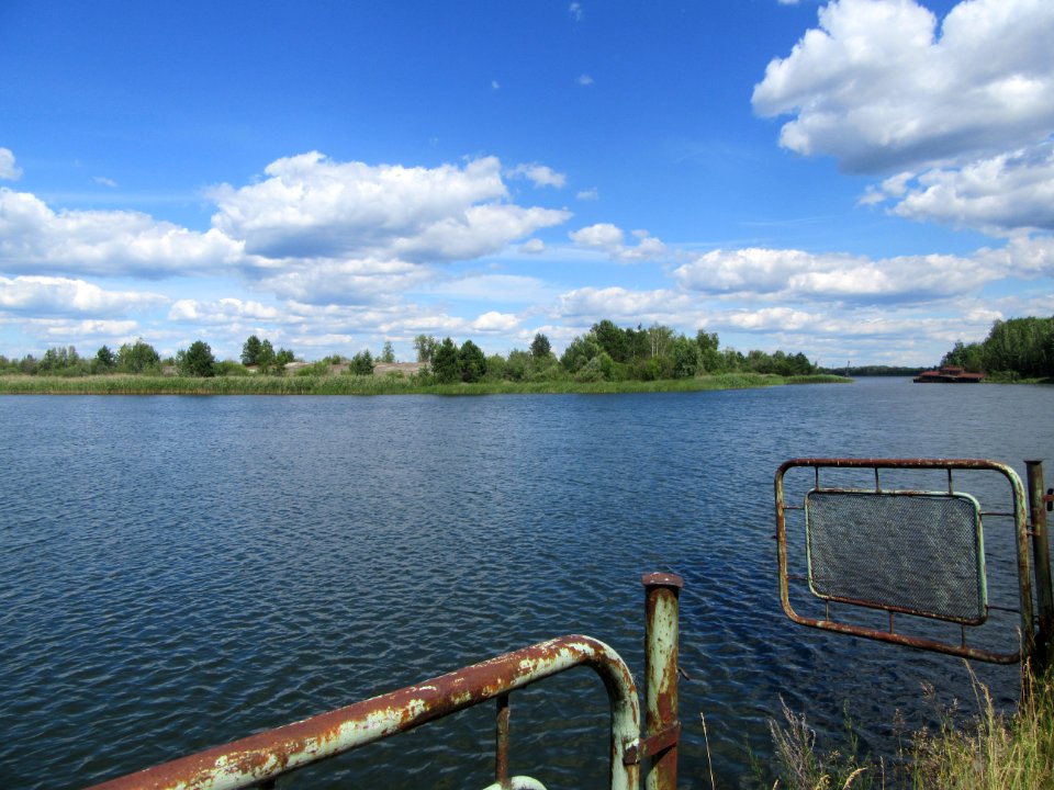 Docks by the river in Pripyat Chernobyl exclusion zone Ukraine