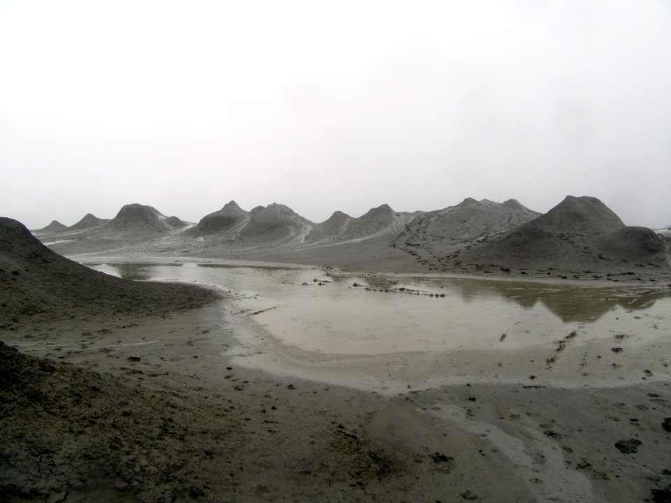 Mud volcanoes and giant mud puddle Azerbaijan