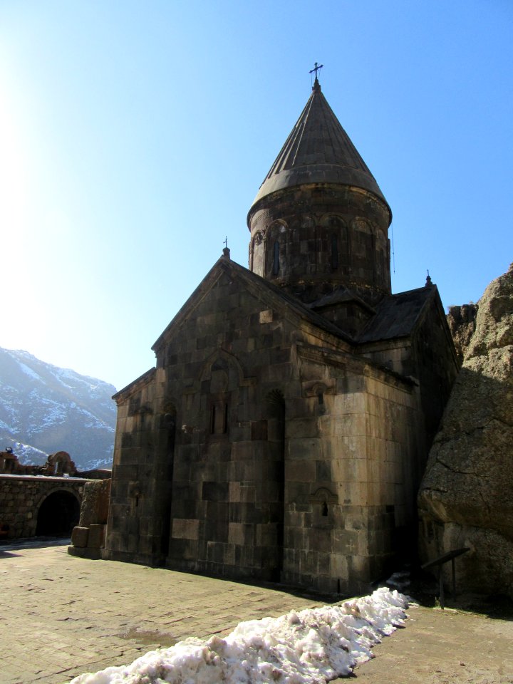 Surp Astvatsatsin church and the rock it is connected to via carved chapels Geghard Monastery Armenia photo