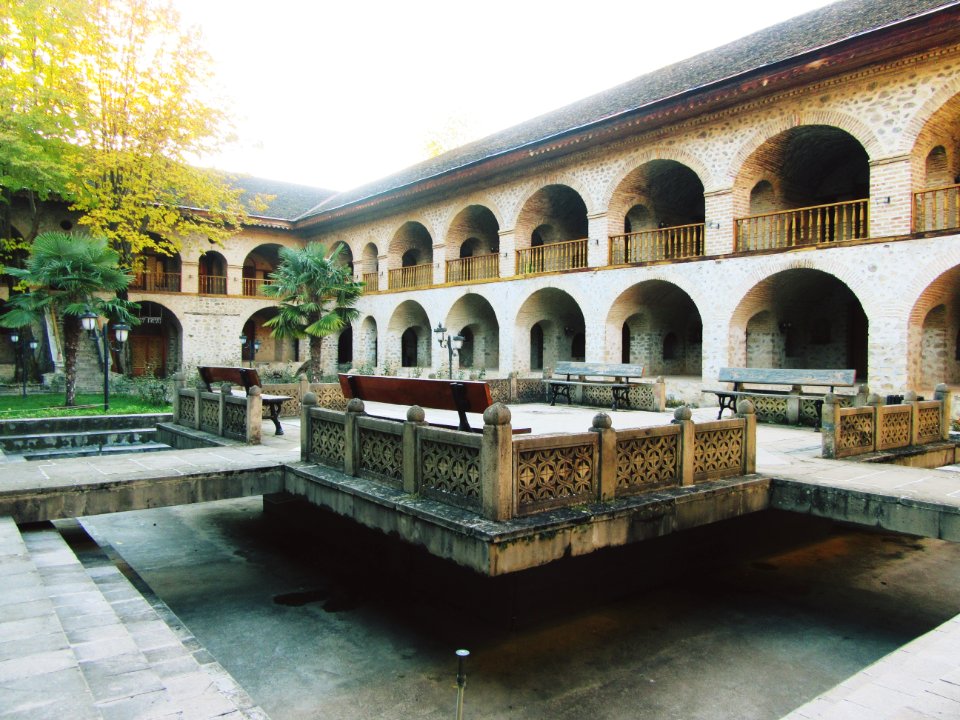 Fountain of the Karavansary 18th century silk road hotel Azerbaijan