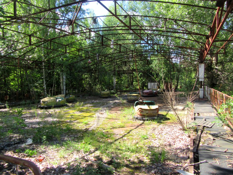 Amusement park and bumper cars Pripyat Chernobyl exclusion zone Ukraine
