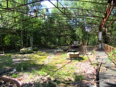 Amusement park and bumper cars Pripyat Chernobyl exclusion zone Ukraine