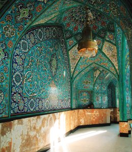 Hallway of Men's area the main flor of Mir Movsom Ziyaretgah Mosque Azerbaijan
