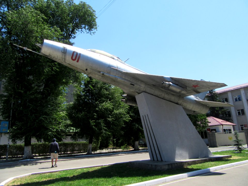 Mig in front of National Guard headquarters on Kiev street Bishkek was once famous for training fighter pilots Kyrgyzstan