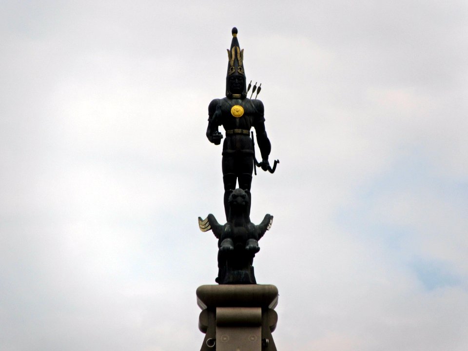 Golden Man on top of Independence Monument Almaty Kazakhstan