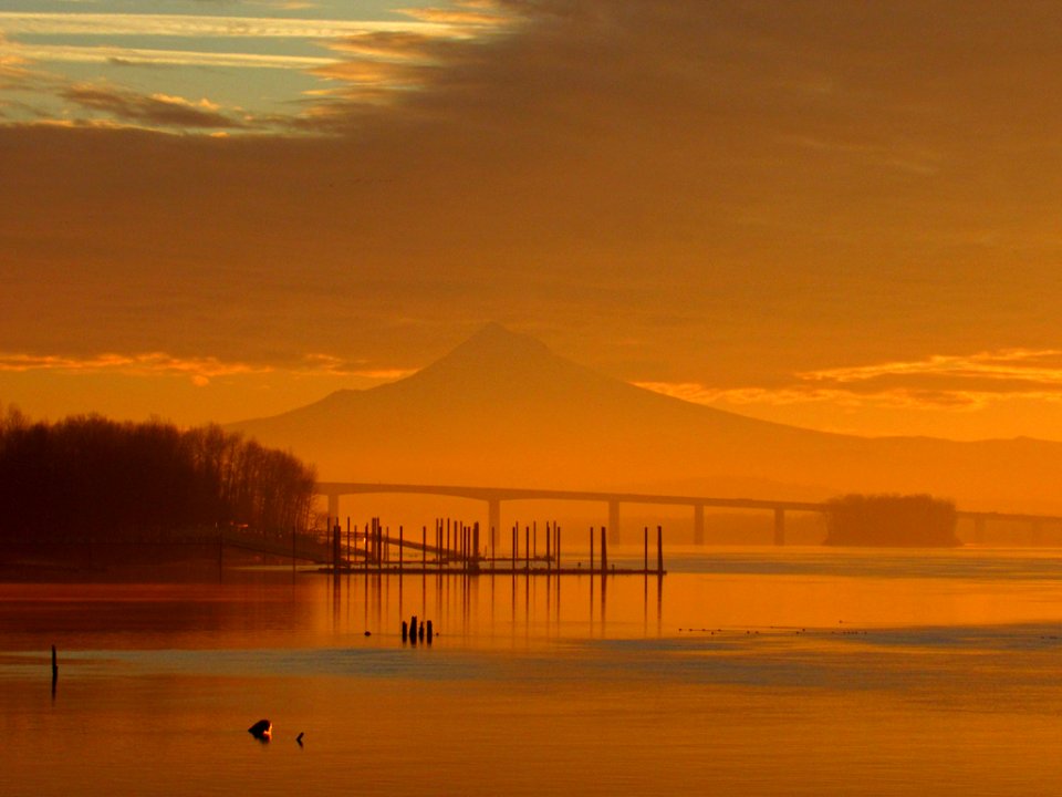 Sunrise at Columbia River and Mt. Hood