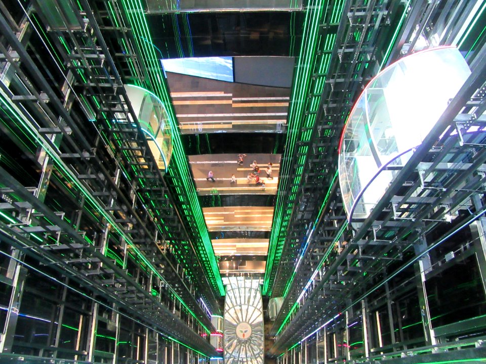 Elevator shaft with Green light National Pavilion Expo 2017 Astana Kazakhstan
