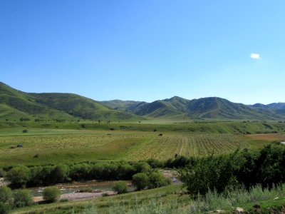 Hay being cut Kyrgyzstan photo