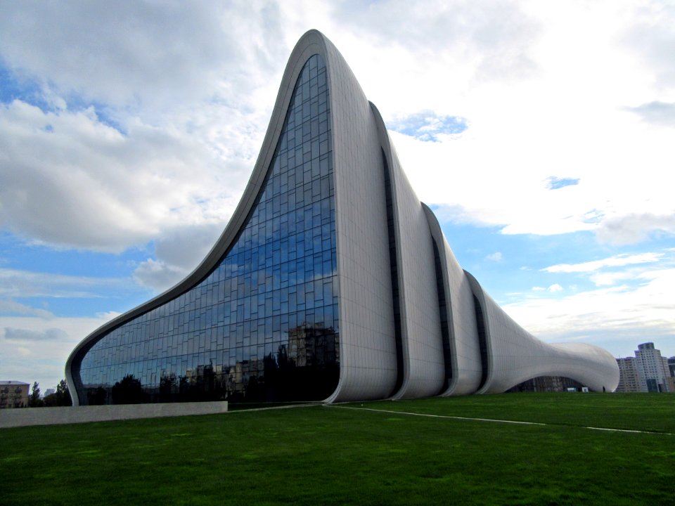 Side view of Heydar Aliyev Center Baku Aerbaijan