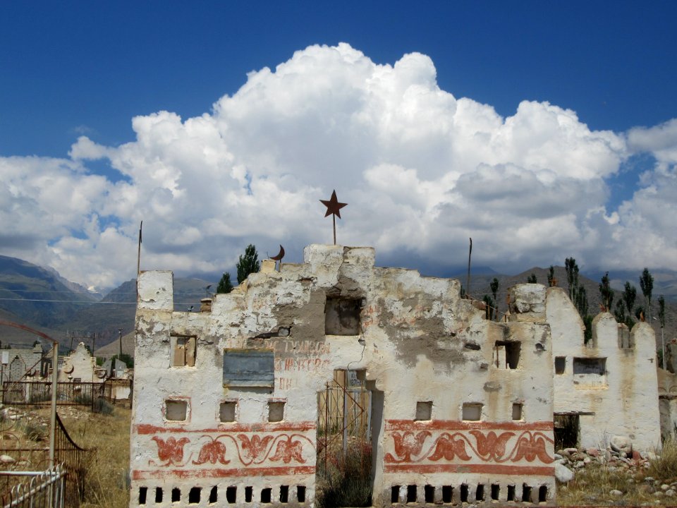 Cemetary facades Cholpon Ata Kyrgyzstan