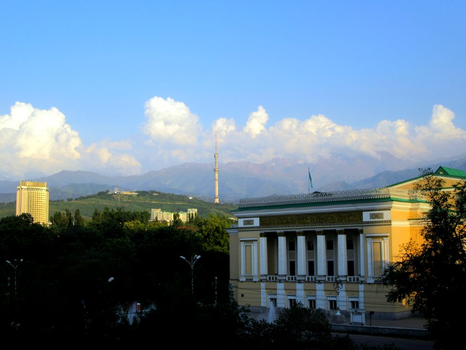 View from Almaty Hotel Opera House TV Tower and Kazakhstan Hotel