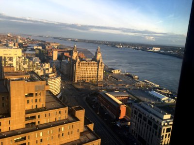 Evening on the Mersey in Liverpool yesterday with the Liver building dominating (taken on the 34th floor of the Panoramic building) photo