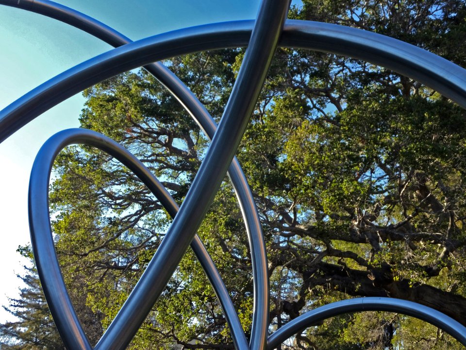 Beasley sculpture and trees near Morrison Hall, UC Berkeley, 7FEB16