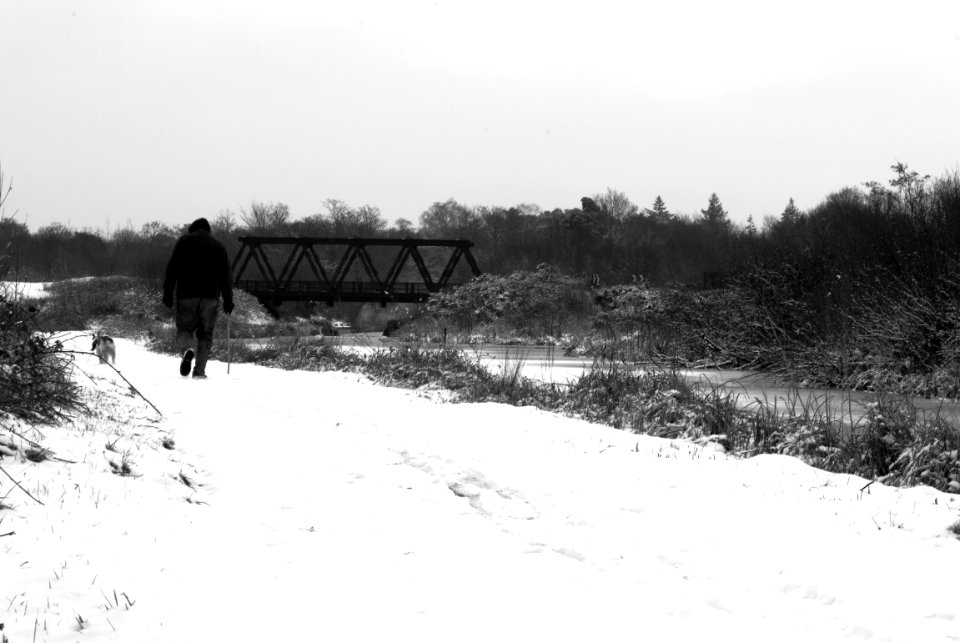 black and white iron bridge