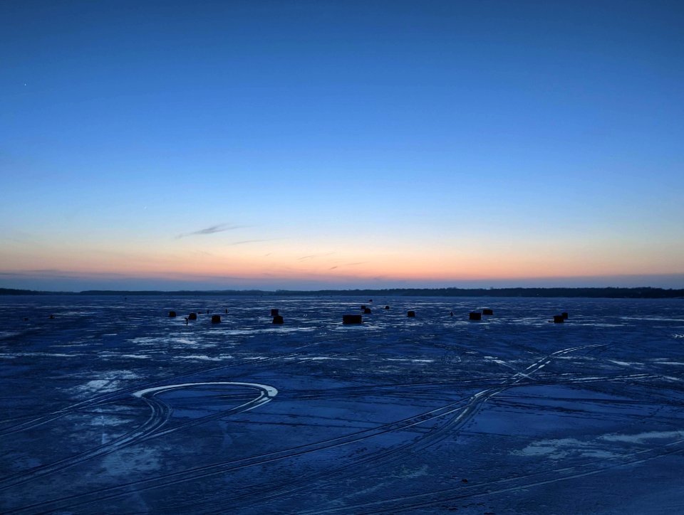 Ice fishing houses on Buffalo Lake photo
