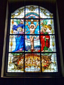 Stained glass window interior photo