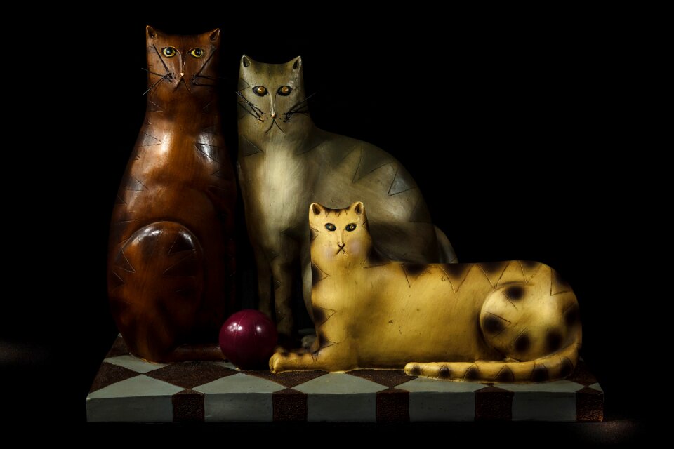 Carved wood figurine cat eyes