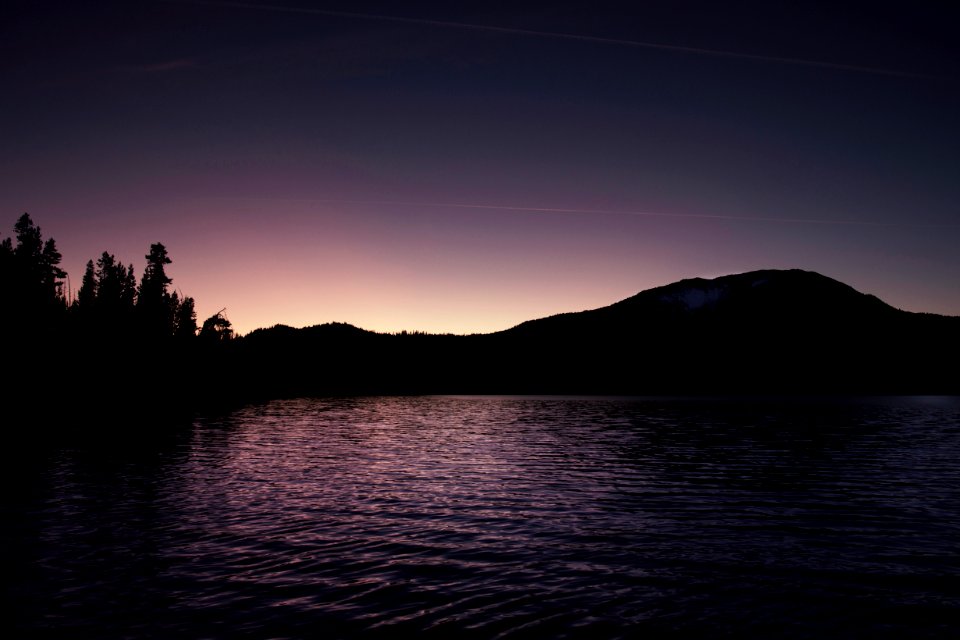 Diamond Lake at sunset with Mt Bailey, Oregon