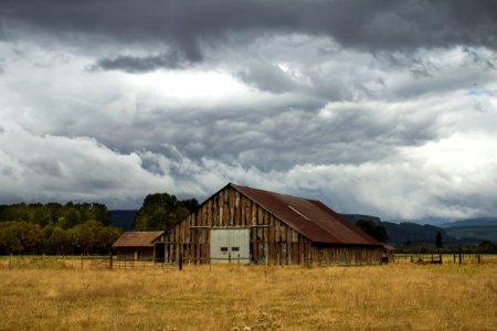 Barn and storm clouds, Willamette Valley, Oregon photo
