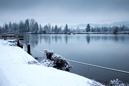 Cheadle Lake in snow, Lebanon, Oregon photo