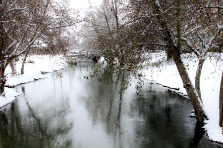 Snow along a stream photo