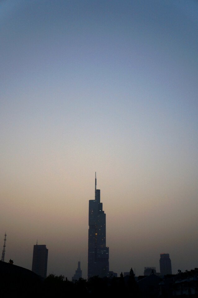 Night view tall buildings silhouette