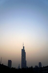 Night view tall buildings silhouette photo