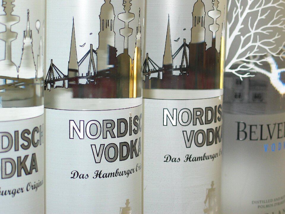 Alcoholic glass bottles spirit
