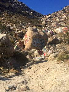 vandalized boulders, high desert