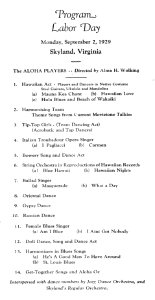 1929 program for Labor Day at Skyland (Historic document)
