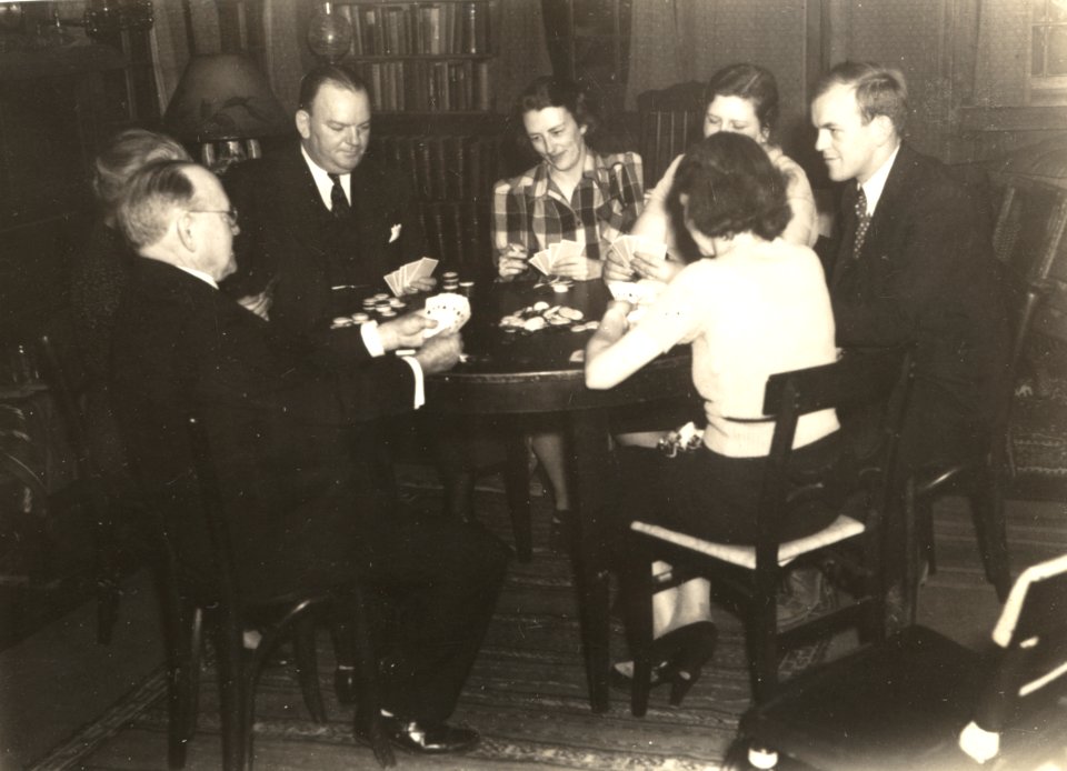 Playing poker at Massanutten Lodge (Historic photo)