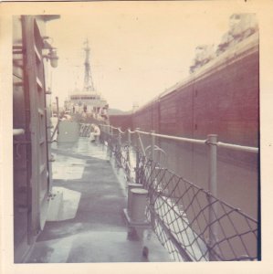 USS Hawkins 24 with the USS Vesole DD-878 in the background