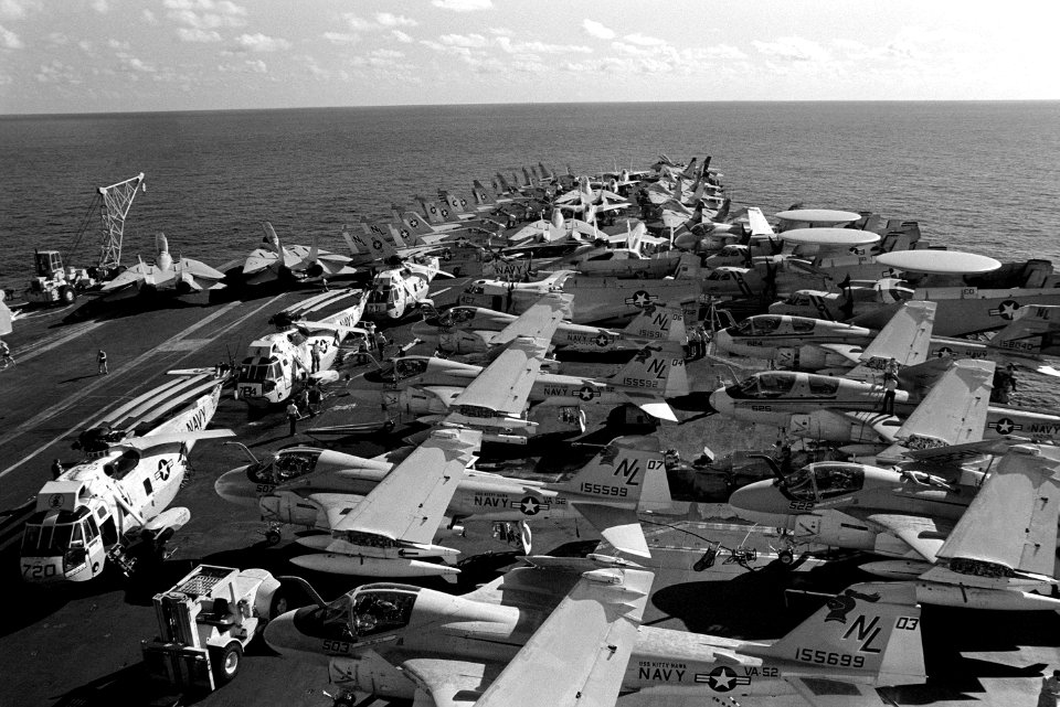 A-6 "Intruder's", F-14 "Tomcat's", A-7 "Corsair II's",A-6B "Prowler's" aboard the USS KITTY HAWK SH-3 "Sea King", E-2C "Hawkeye's" and E CVW-15 (CV-63), 1980.