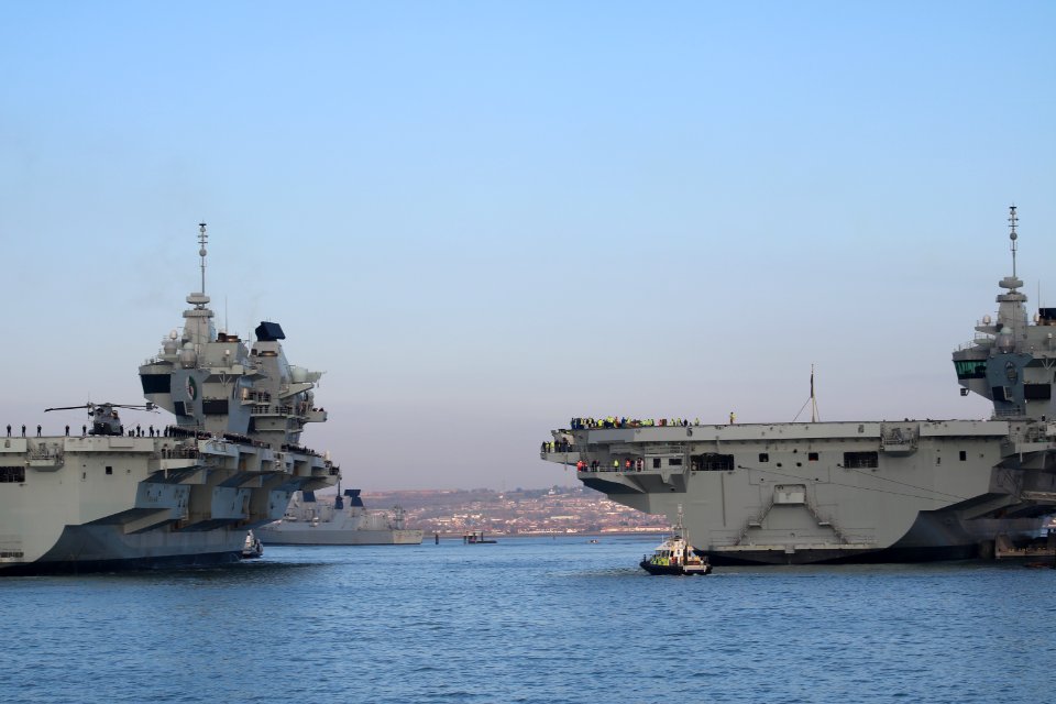 HMS Queen Elizabeth joins HMS Prince of Wales in Portsmouth for the first time