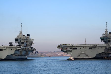 HMS Queen Elizabeth joins HMS Prince of Wales in Portsmouth for the first time photo