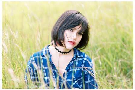 Girl grass fields photo