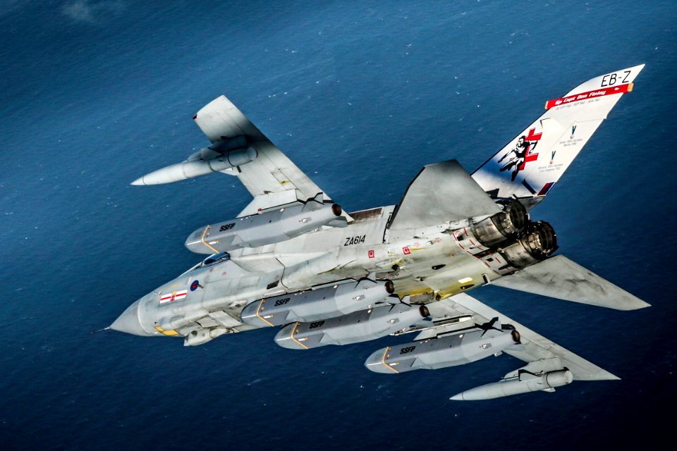 41 Squadron Panavia Tornado GR4, preparing to test fire four Storm Shadow missiles.