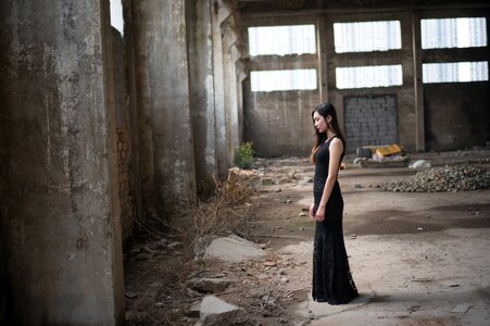 Girls wearing a black skirt girl the girl in the ruins